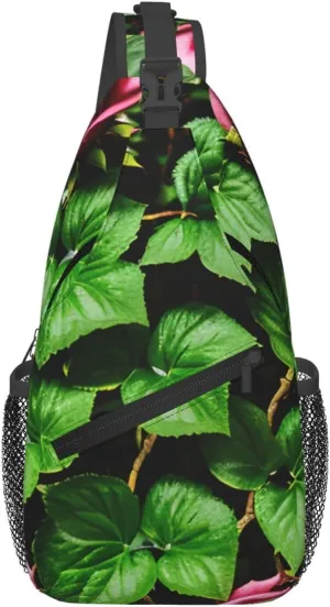 Floral Rose Ivy With Leaves Spring Sling Backpack,Men Cross Chest Bag Diagonally,Shoulder Bag For Outdoor Cycling Bag