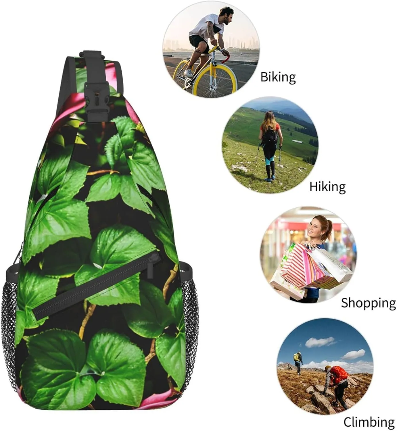 Floral Rose Ivy With Leaves Spring Sling Backpack,Men Cross Chest Bag Diagonally,Shoulder Bag For Outdoor Cycling Bag