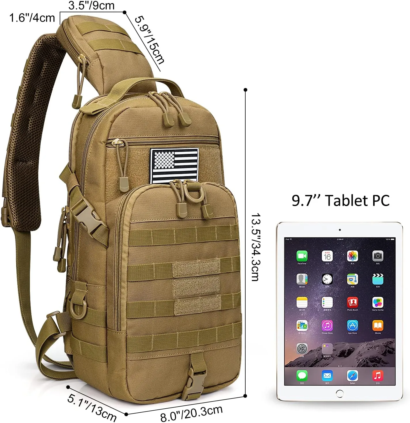 G4Free EDC Bag Tactical Sling Bag Backpack Molle Chest Shoulder Assault Pack Rectangular Outdoor Daypack