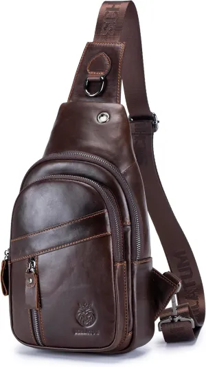 Genuine Leather Crossbody Bag for Men Casual Sling Chest Bag Men Sling Bags Man Bag Crossbody, Coffee
