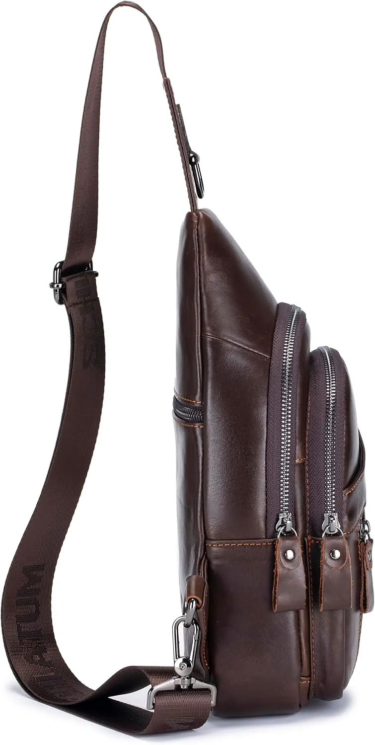 Genuine Leather Crossbody Bag for Men Casual Sling Chest Bag Men Sling Bags Man Bag Crossbody, Coffee