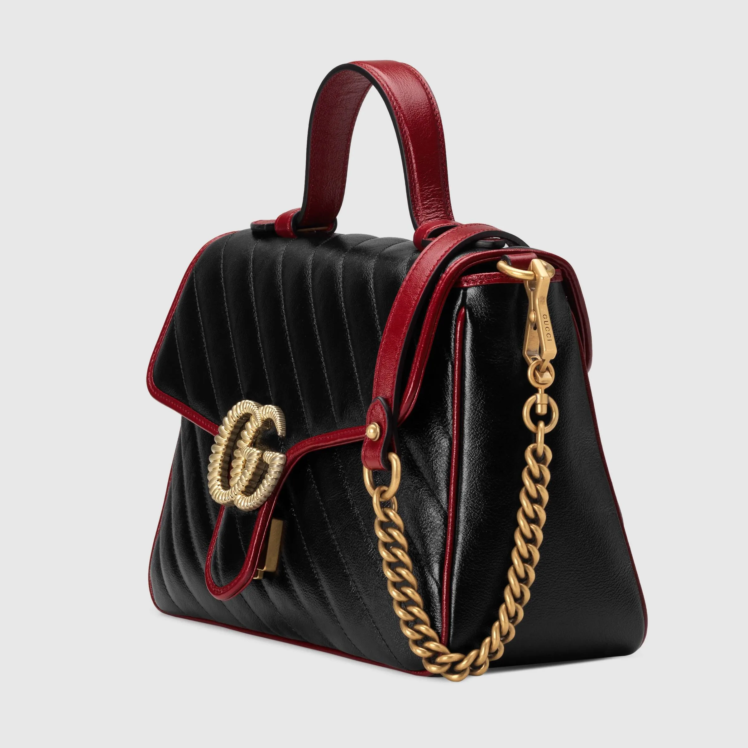 Gucci GG Marmont Small Top Handle Bag Black Cherise Matelassé