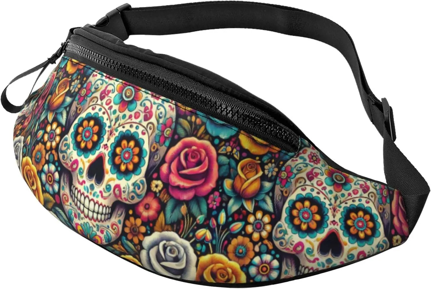 Hiking Fanny Pack Sugar-Skull Crossbody Waist Bag Lightweight Belt Bag