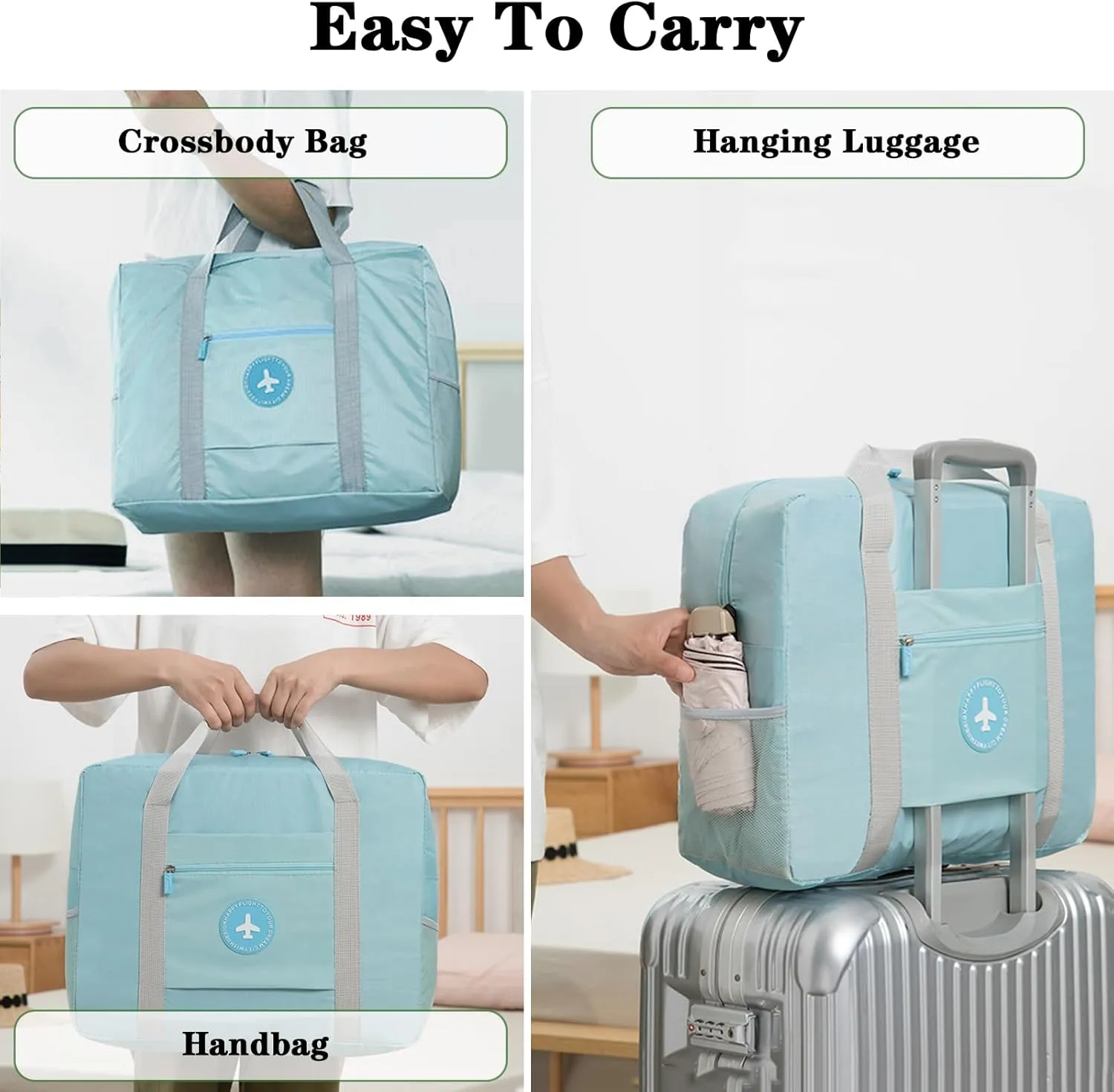 INVODA Travel Bag Foldable Duffle Bag Spirit Airlines Personal Item Bag for Women Men Lightweight Short Trip Carry On Bag Sports Gym Tote Weekender Overnight Bag (1002 Blue)