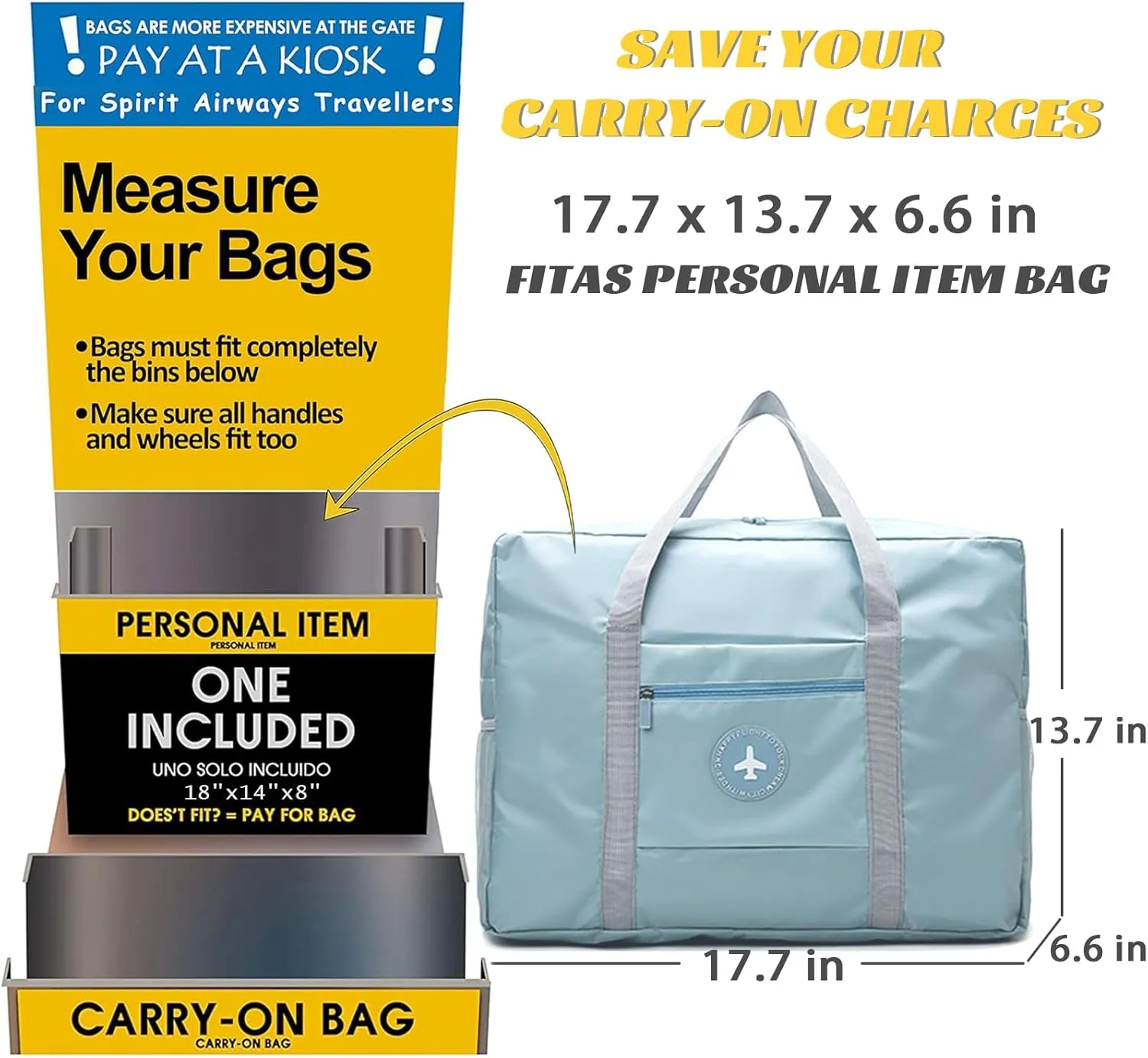 INVODA Travel Bag Foldable Duffle Bag Spirit Airlines Personal Item Bag for Women Men Lightweight Short Trip Carry On Bag Sports Gym Tote Weekender Overnight Bag (1002 Blue)