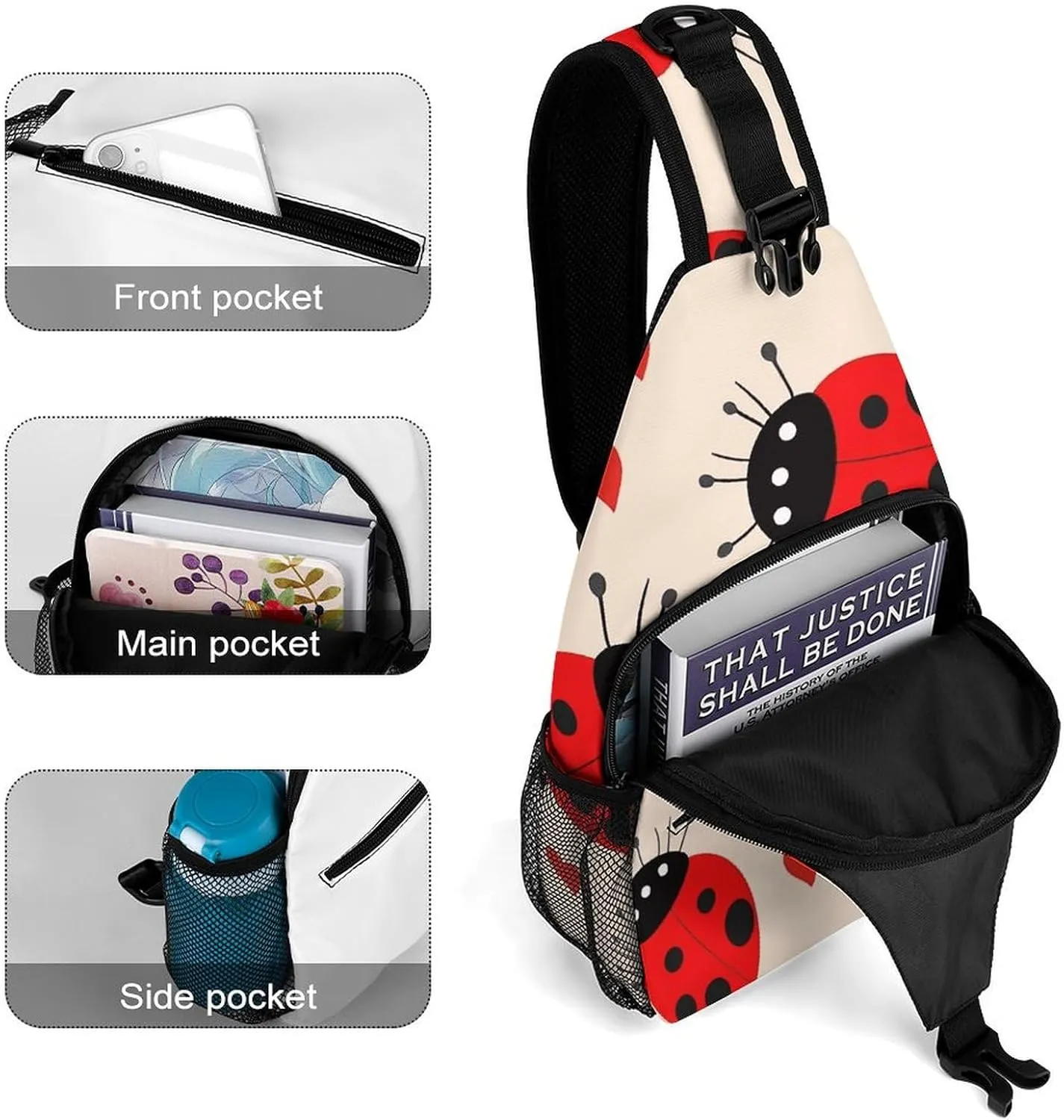 Lightweight Chest Bag Crossbody Bag Ladybug Sling Backpack for Women Men Sports Travel
