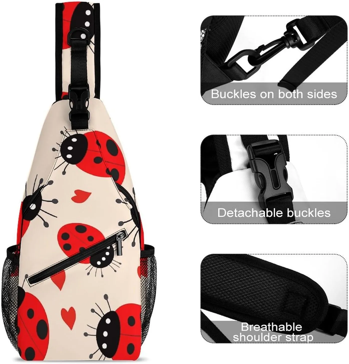 Lightweight Chest Bag Crossbody Bag Ladybug Sling Backpack for Women Men Sports Travel