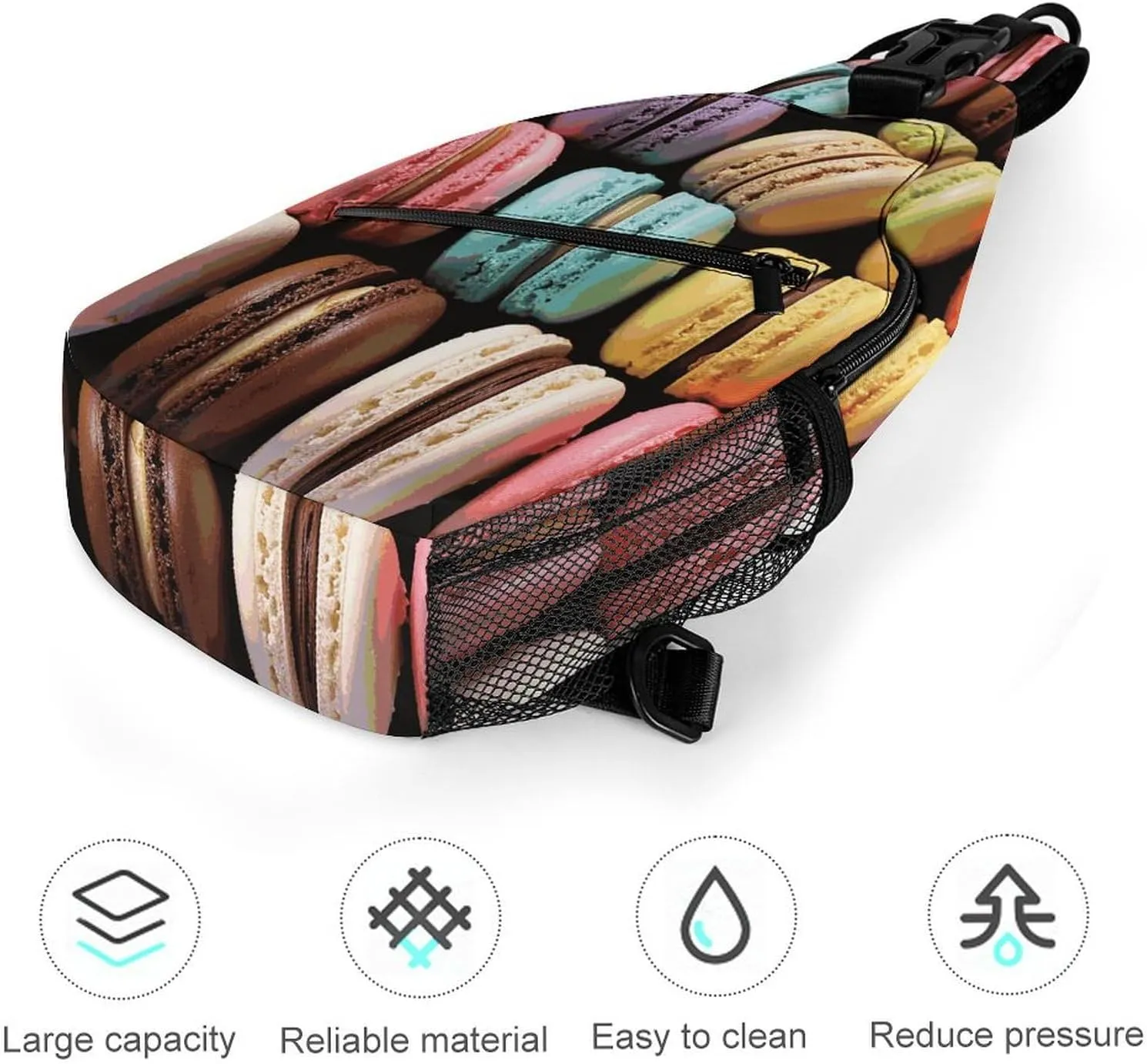Lightweight Chest Bag Crossbody Bag Macaron Biscuit Flavored Pastries Sling Backpack for Women Men Sports Travel