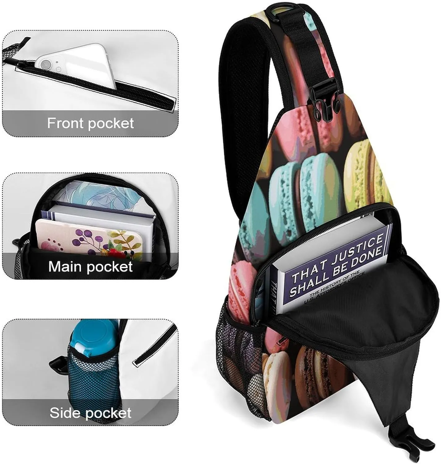 Lightweight Chest Bag Crossbody Bag Macaron Biscuit Flavored Pastries Sling Backpack for Women Men Sports Travel
