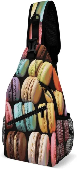 Lightweight Chest Bag Crossbody Bag Macaron Biscuit Flavored Pastries Sling Backpack for Women Men Sports Travel