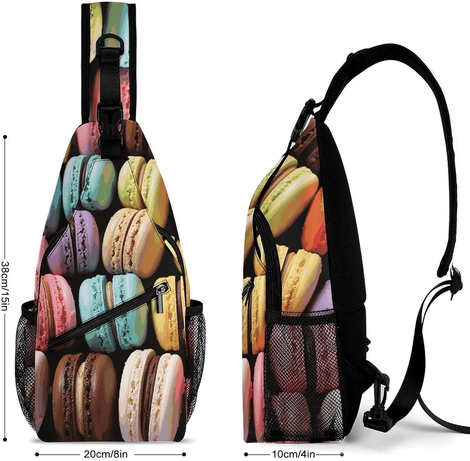Lightweight Chest Bag Crossbody Bag Macaron Biscuit Flavored Pastries Sling Backpack for Women Men Sports Travel