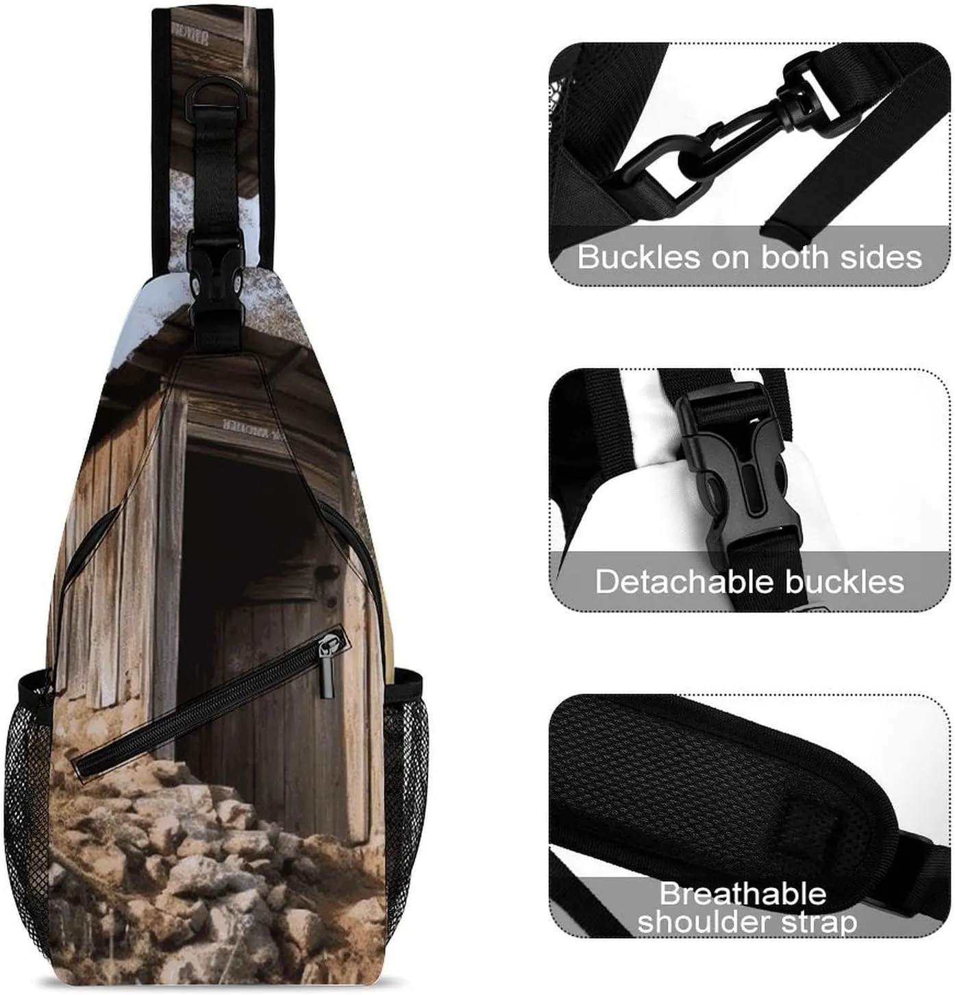 Lightweight Chest Bag Crossbody Bag Old Ancient Outhouse Sling Backpack for Women Men Sports Travel