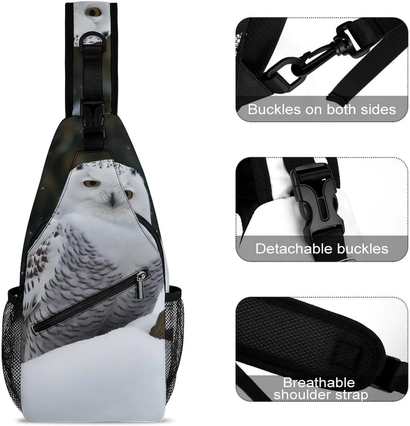 Lightweight Chest Bag Crossbody Bag Snow Owl Sling Backpack for Women Men Sports Travel