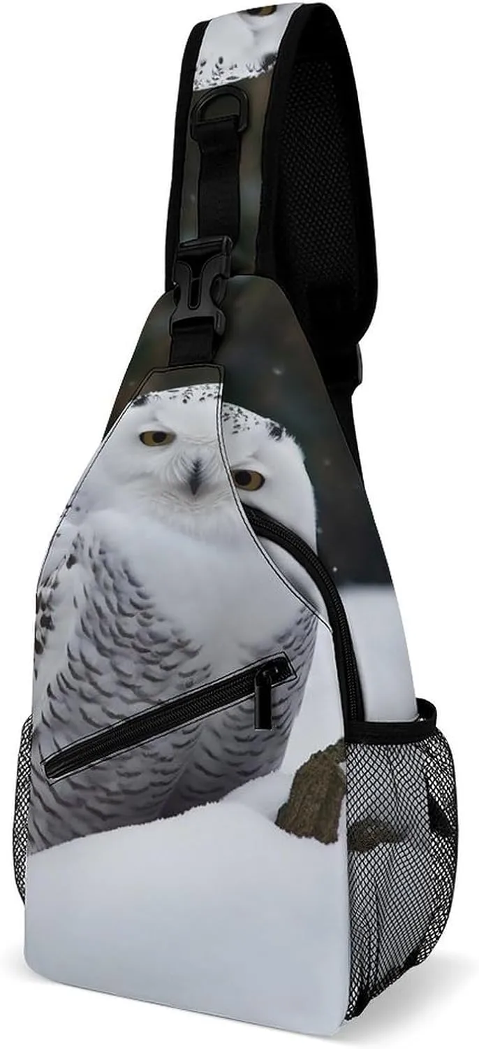 Lightweight Chest Bag Crossbody Bag Snow Owl Sling Backpack for Women Men Sports Travel