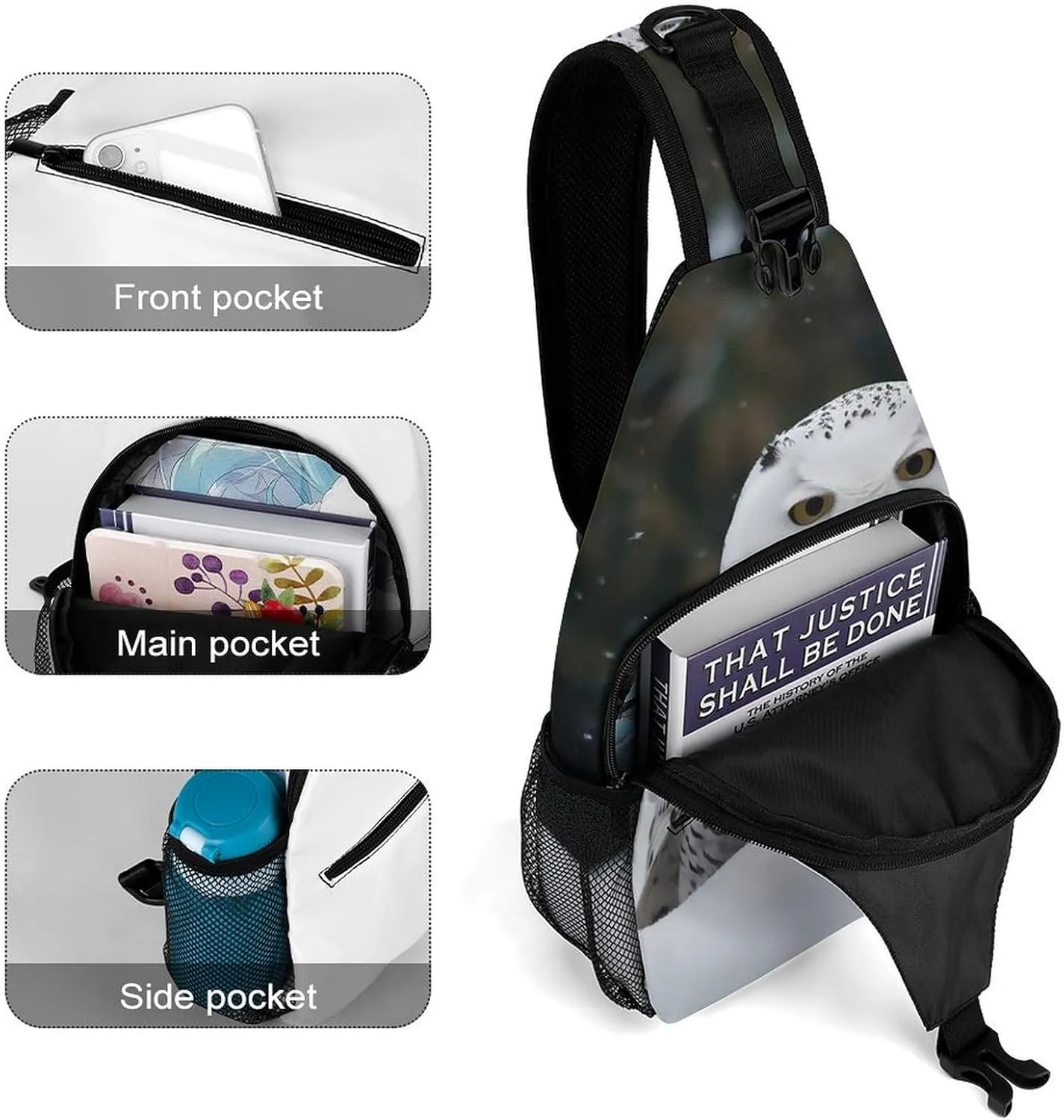 Lightweight Chest Bag Crossbody Bag Snow Owl Sling Backpack for Women Men Sports Travel
