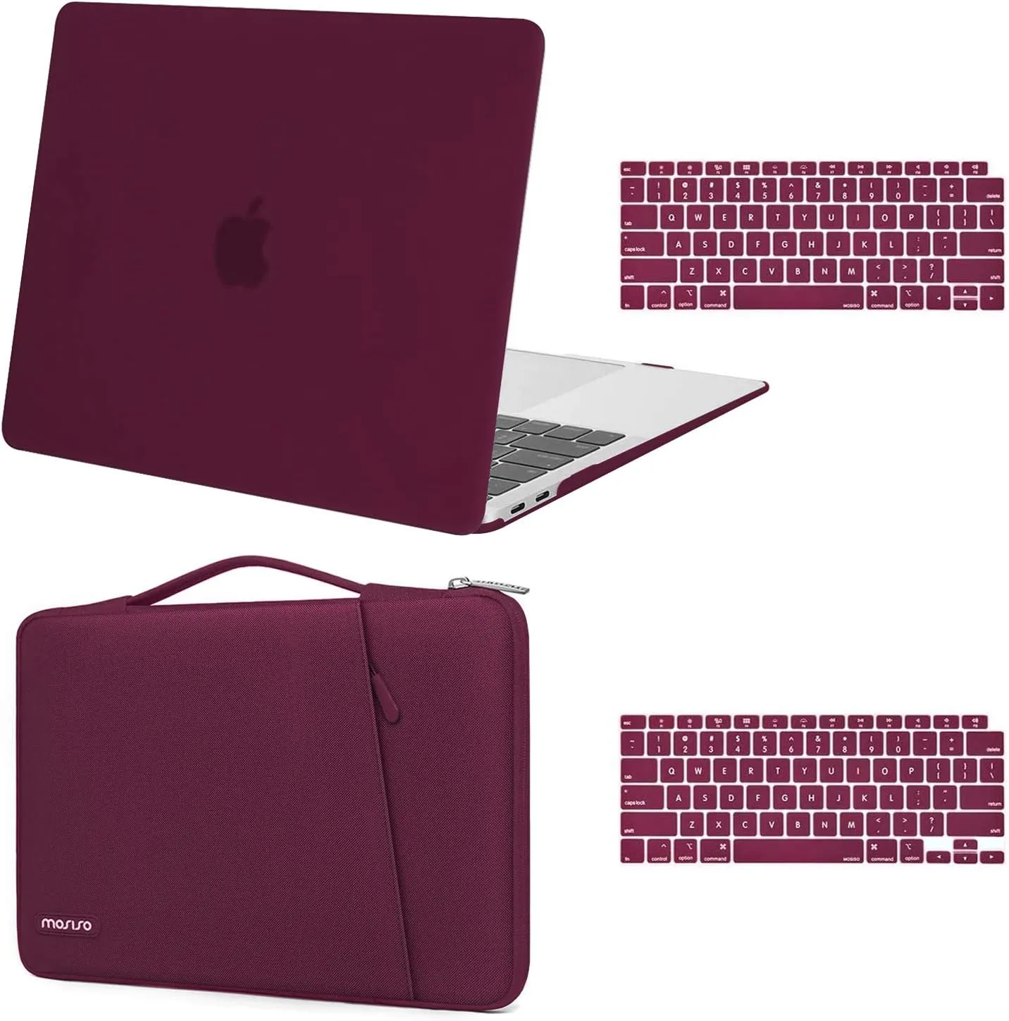 MOSISO Compatible with MacBook Air 13 inch Case 2022 2021 2020 2019 2018 Release A2337 M1 A2179 A1932 Retina Display Touch ID, Plastic Hard Shell&360 Protective Sleeve Bag&Keyboard Skin, Marsala Red