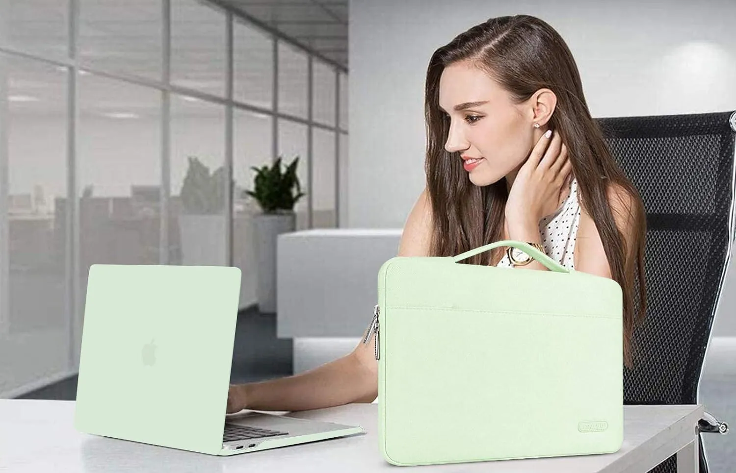 MOSISO Compatible with MacBook Air 13 inch Case (A1369 A1466, Older Version 2010-2017 Release), Plastic Hard Shell Case & Sleeve Bag & Keyboard Cover & Webcam Cover & Screen Protector, Honeydew Green