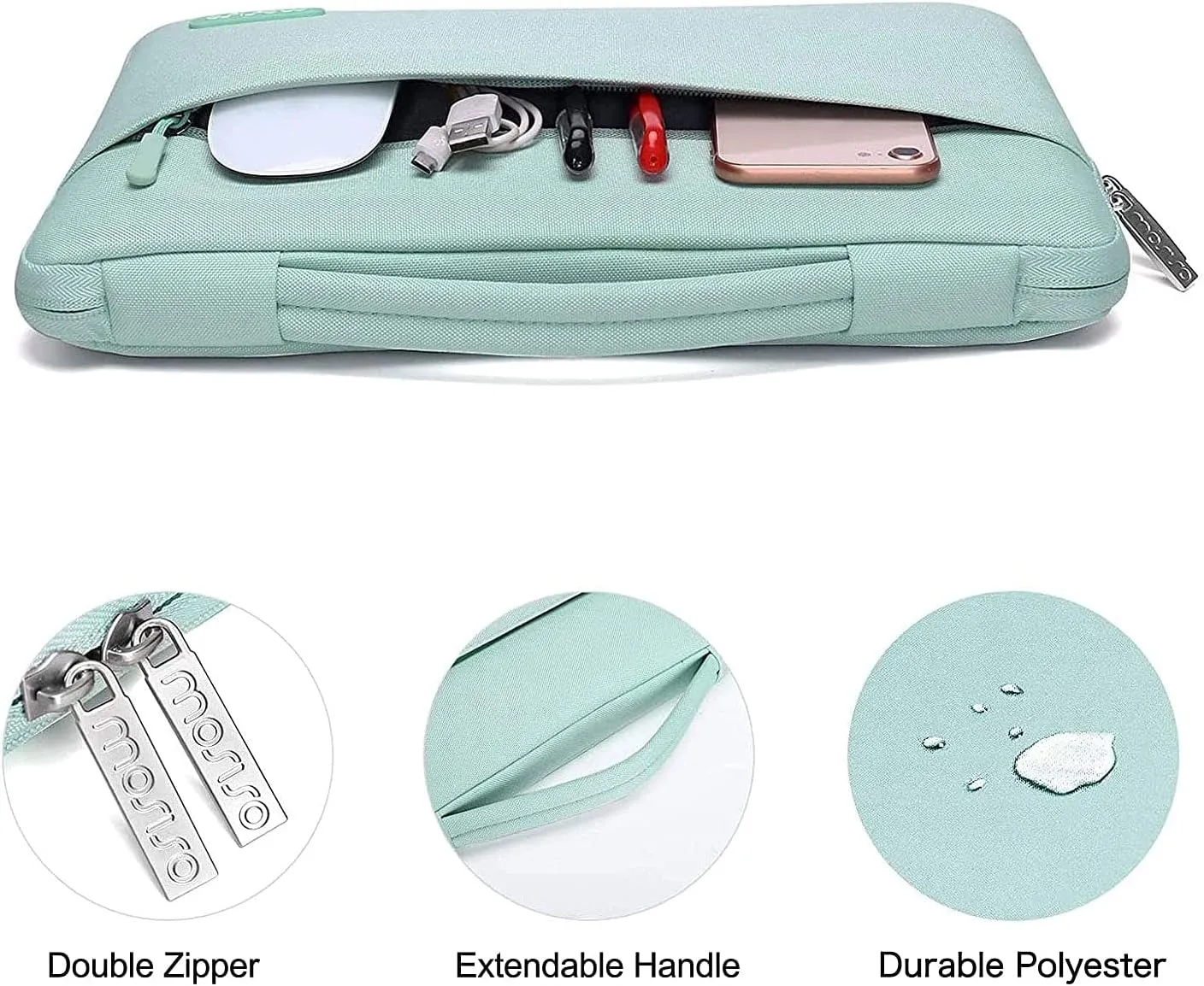 MOSISO Compatible with MacBook Air 13 inch Case (A1369 A1466, Older Version 2010-2017 Release), Plastic Hard Shell Case & Sleeve Bag & Keyboard Cover & Webcam Cover & Screen Protector, Mint Green