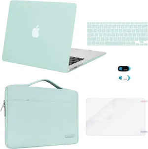 MOSISO Compatible with MacBook Air 13 inch Case (A1369 A1466, Older Version 2010-2017 Release), Plastic Hard Shell Case & Sleeve Bag & Keyboard Cover & Webcam Cover & Screen Protector, Mint Green