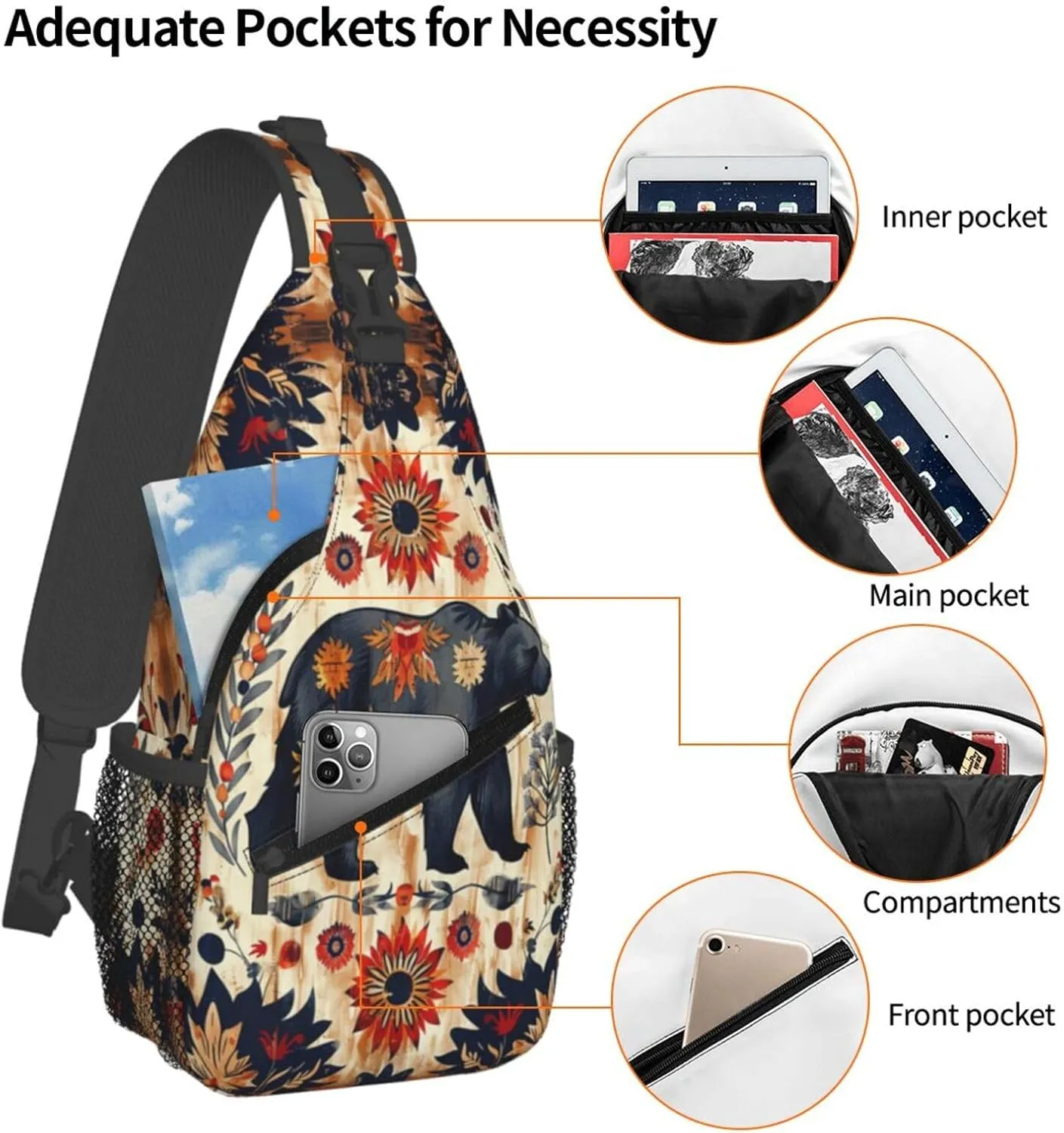 Native American Indian Sling Backpack Chest Bag Crossbody Shoulder Bag Gym Cycling Travel Hiking Daypack For Men Women