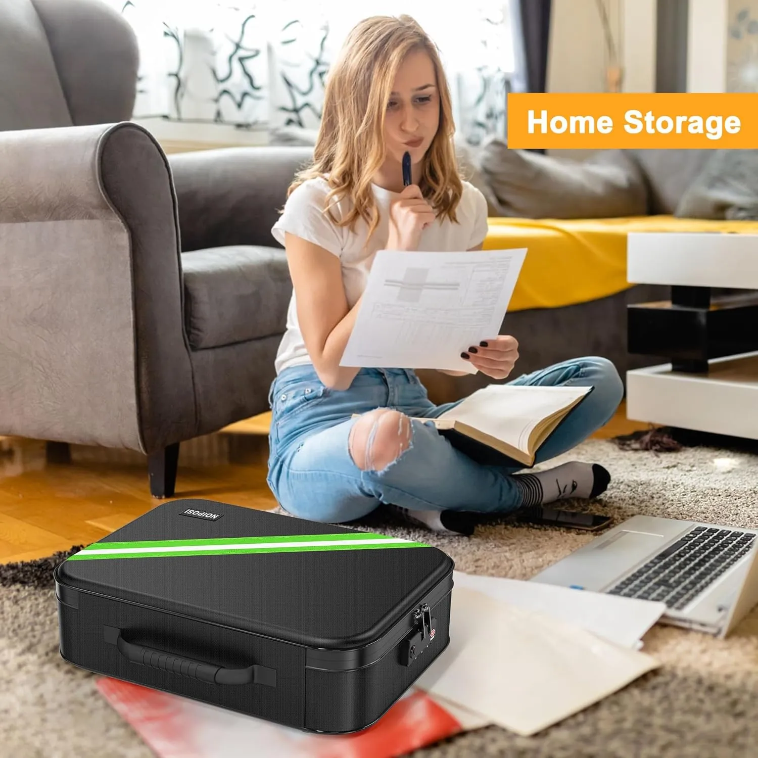 Noiposi Document Organizer with 5200 Heat Insulated,15.0"x11.0"x4.3" Water Resistant and Fireproof Document Box,Portable Home Travel Safe Storage Box for Important Documents,File
