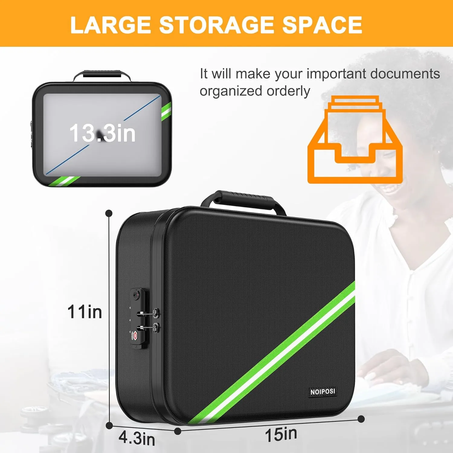 Noiposi Document Organizer with 5200 Heat Insulated,15.0"x11.0"x4.3" Water Resistant and Fireproof Document Box,Portable Home Travel Safe Storage Box for Important Documents,File