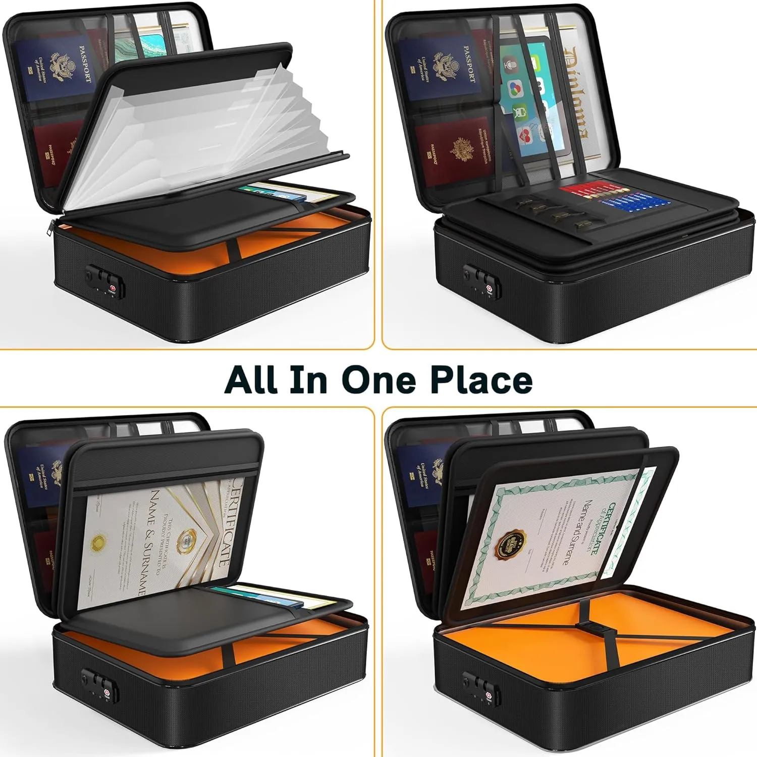 Noiposi Document Organizer with 5200 Heat Insulated,15.0"x11.0"x4.3" Water Resistant and Fireproof Document Box,Portable Home Travel Safe Storage Box for Important Documents,File