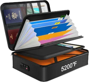 Noiposi Document Organizer with 5200 Heat Insulated,15.0"x11.0"x4.3" Water Resistant and Fireproof Document Box,Portable Home Travel Safe Storage Box for Important Documents,File