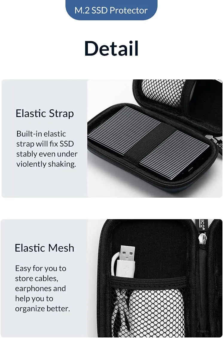 ORICO-M2PH02-BL-BP Portable Solid State Drive Case For Dual/Single Slot M.2 NVMe/SATA SSD Enclosure,Shockproof EVA