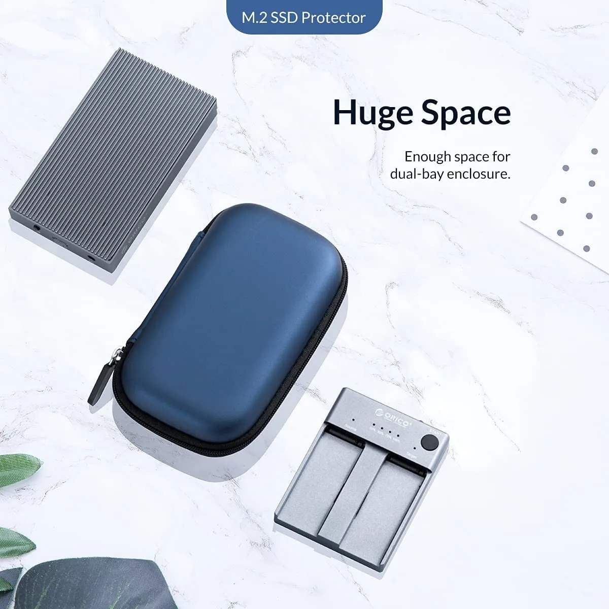ORICO-M2PH02-BL-BP Portable Solid State Drive Case For Dual/Single Slot M.2 NVMe/SATA SSD Enclosure,Shockproof EVA