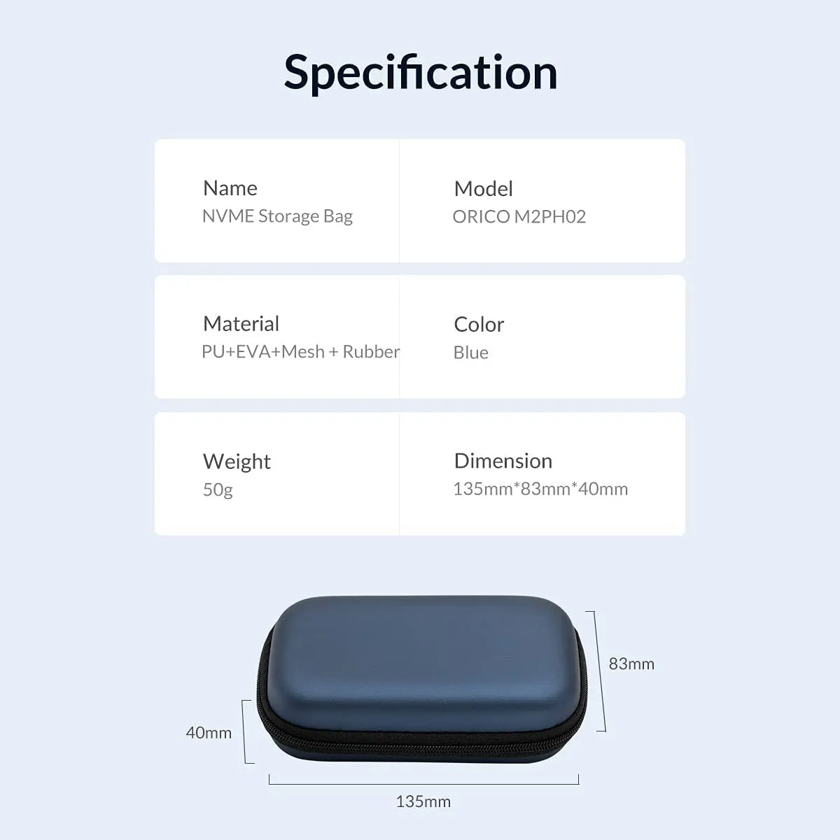 ORICO-M2PH02-BL-BP Portable Solid State Drive Case For Dual/Single Slot M.2 NVMe/SATA SSD Enclosure,Shockproof EVA