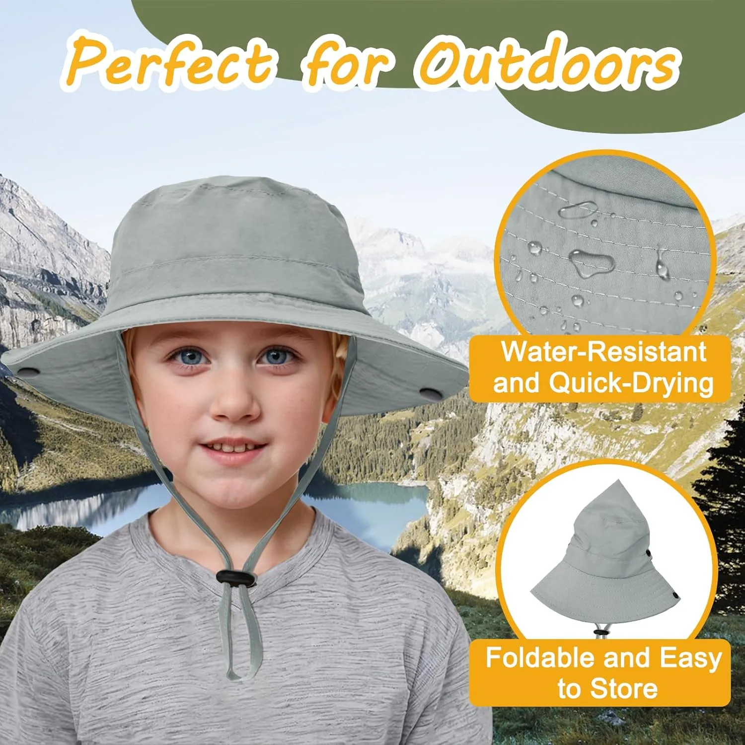 Outdoor Kids Sun Hat UPF 50  Quick Dry Foldable Bucket Hat Lightweight Adjustable Fishing Safari Hat for Girls and Boys