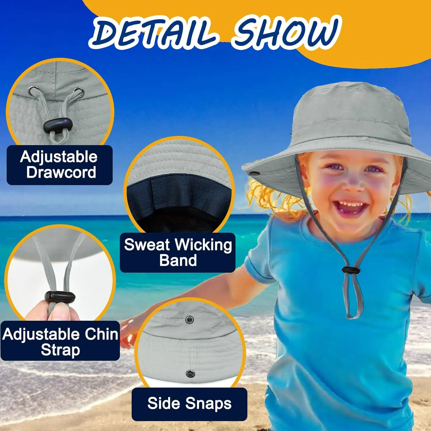 Outdoor Kids Sun Hat UPF 50  Quick Dry Foldable Bucket Hat Lightweight Adjustable Fishing Safari Hat for Girls and Boys