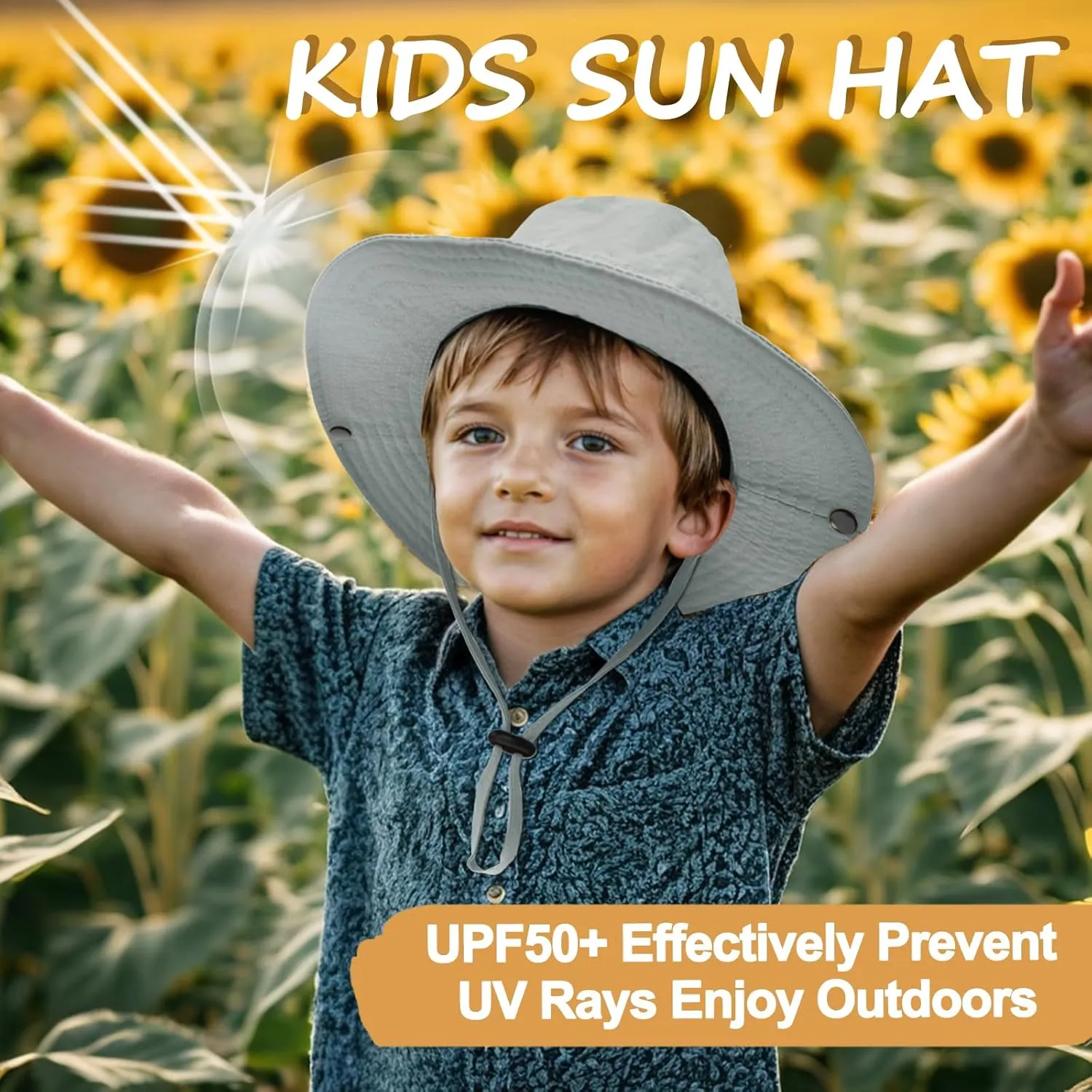 Outdoor Kids Sun Hat UPF 50  Quick Dry Foldable Bucket Hat Lightweight Adjustable Fishing Safari Hat for Girls and Boys