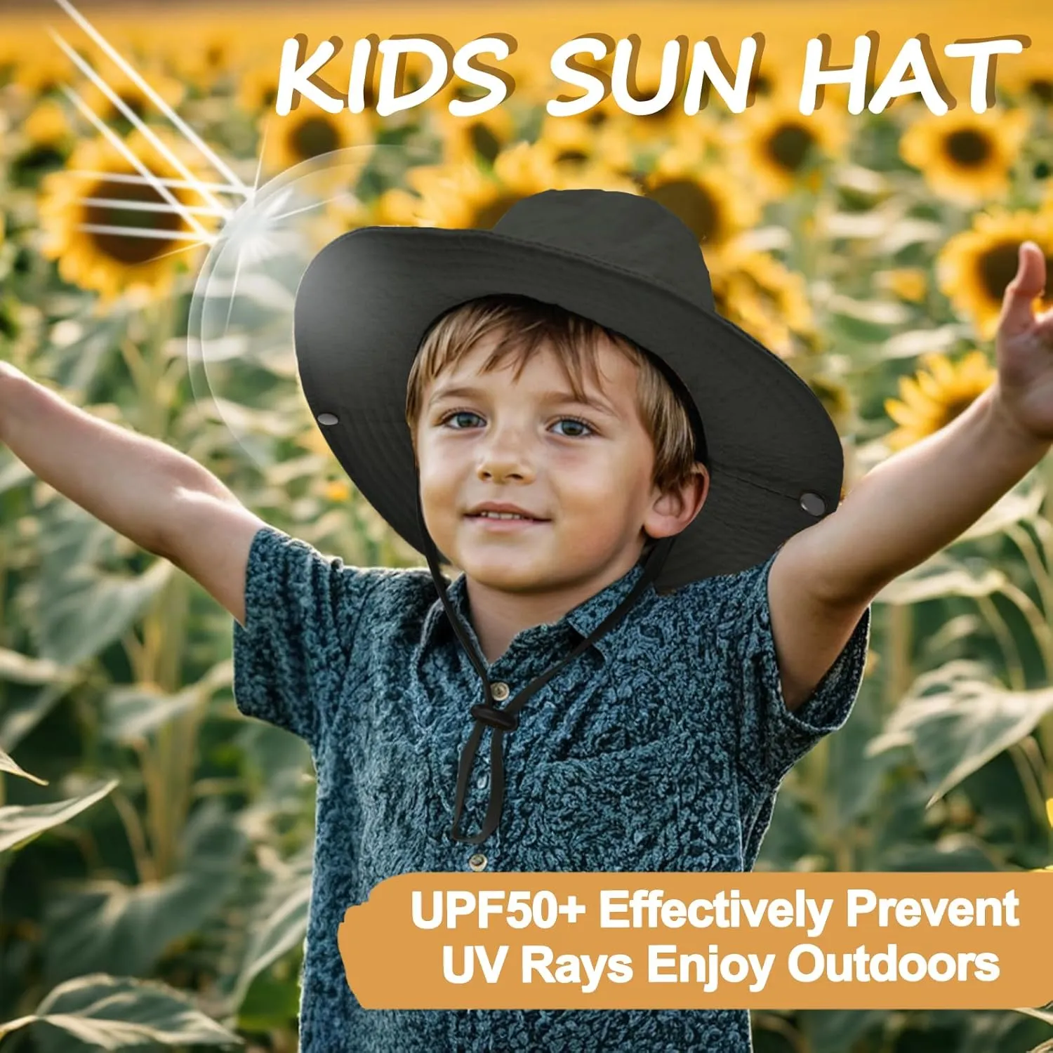 Outdoor Kids Sun Hat UPF 50  Quick Dry Foldable Bucket Hat Lightweight Adjustable Fishing Safari Hat for Girls and Boys
