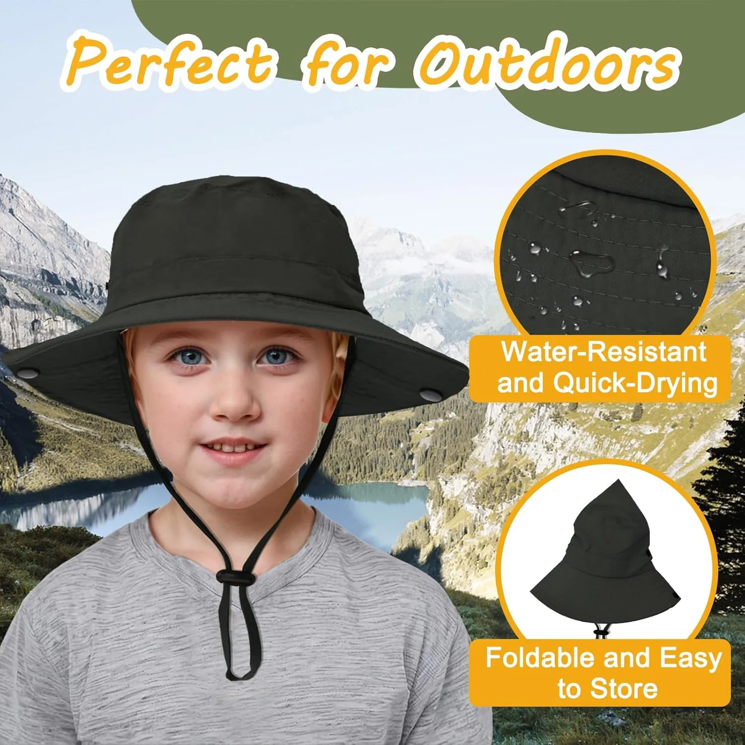 Outdoor Kids Sun Hat UPF 50  Quick Dry Foldable Bucket Hat Lightweight Adjustable Fishing Safari Hat for Girls and Boys