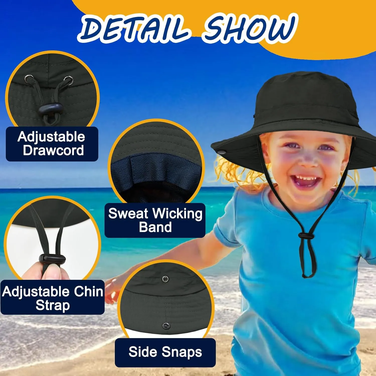 Outdoor Kids Sun Hat UPF 50  Quick Dry Foldable Bucket Hat Lightweight Adjustable Fishing Safari Hat for Girls and Boys