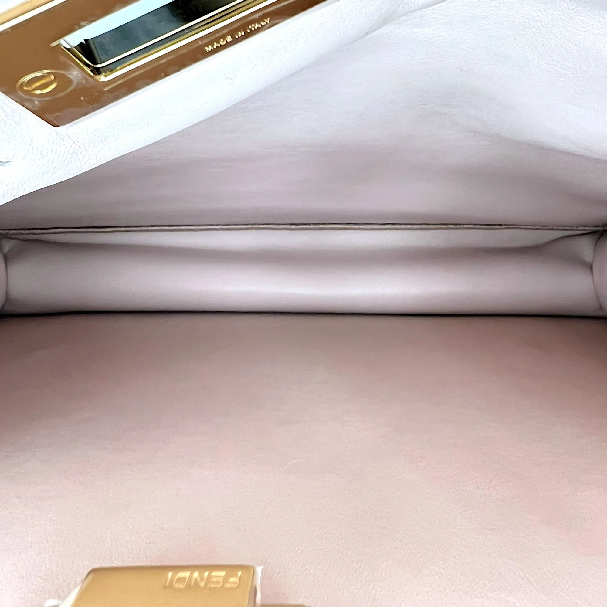 Peekaboo Beige Top Handle Bag in Shearling, Gold hardware