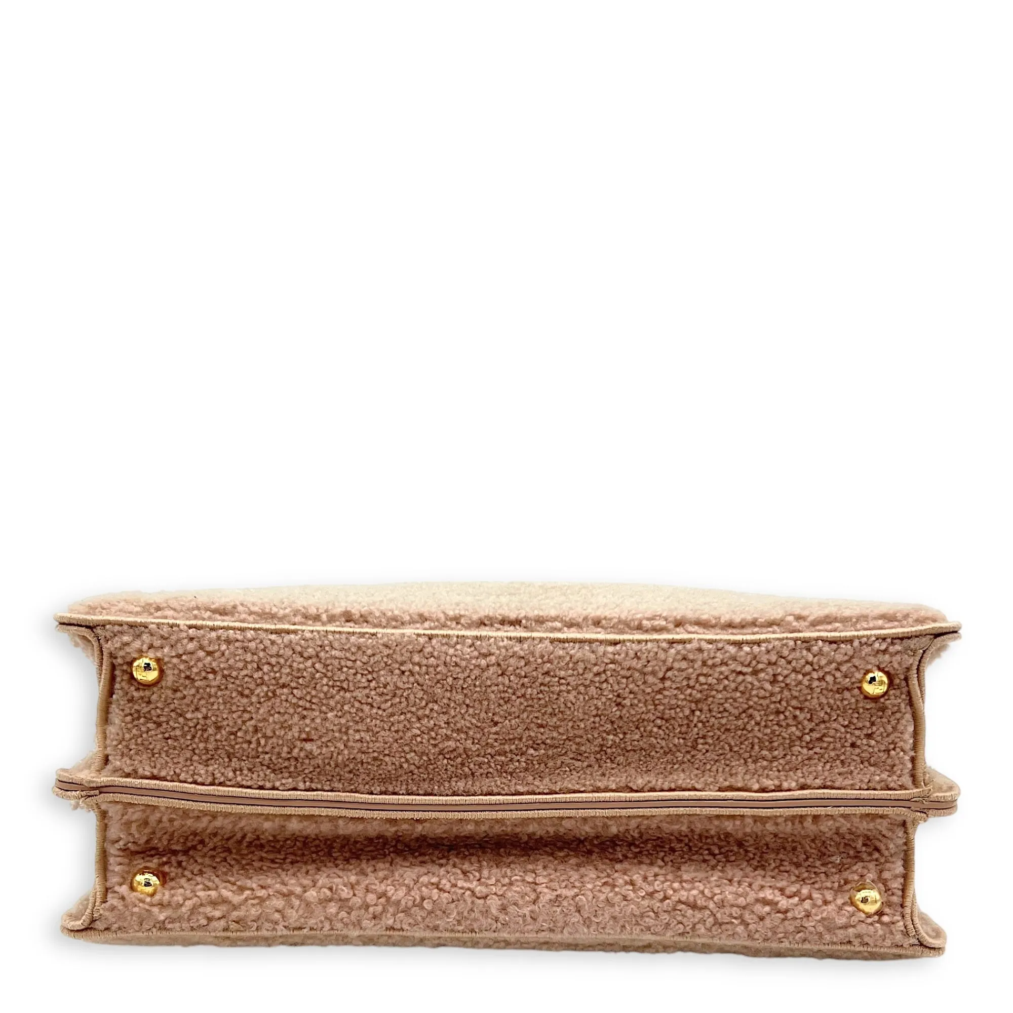 Peekaboo Beige Top Handle Bag in Shearling, Gold hardware