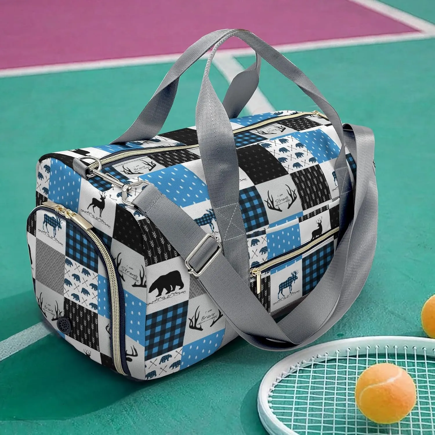 Personalized Gift Duffel Bag Woodland Deer Bear Plaid Travel in Style: Trendy Bags for Sport and Leisure