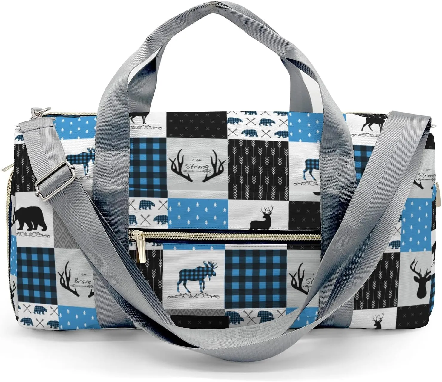 Personalized Gift Duffel Bag Woodland Deer Bear Plaid Travel in Style: Trendy Bags for Sport and Leisure