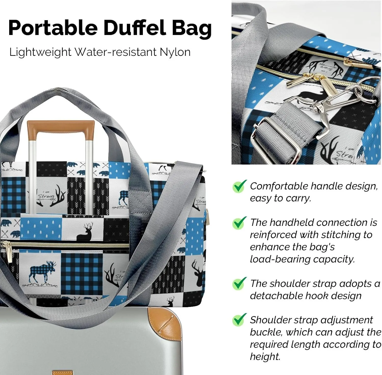 Personalized Gift Duffel Bag Woodland Deer Bear Plaid Travel in Style: Trendy Bags for Sport and Leisure