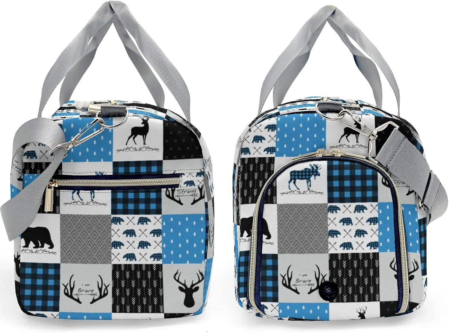Personalized Gift Duffel Bag Woodland Deer Bear Plaid Travel in Style: Trendy Bags for Sport and Leisure