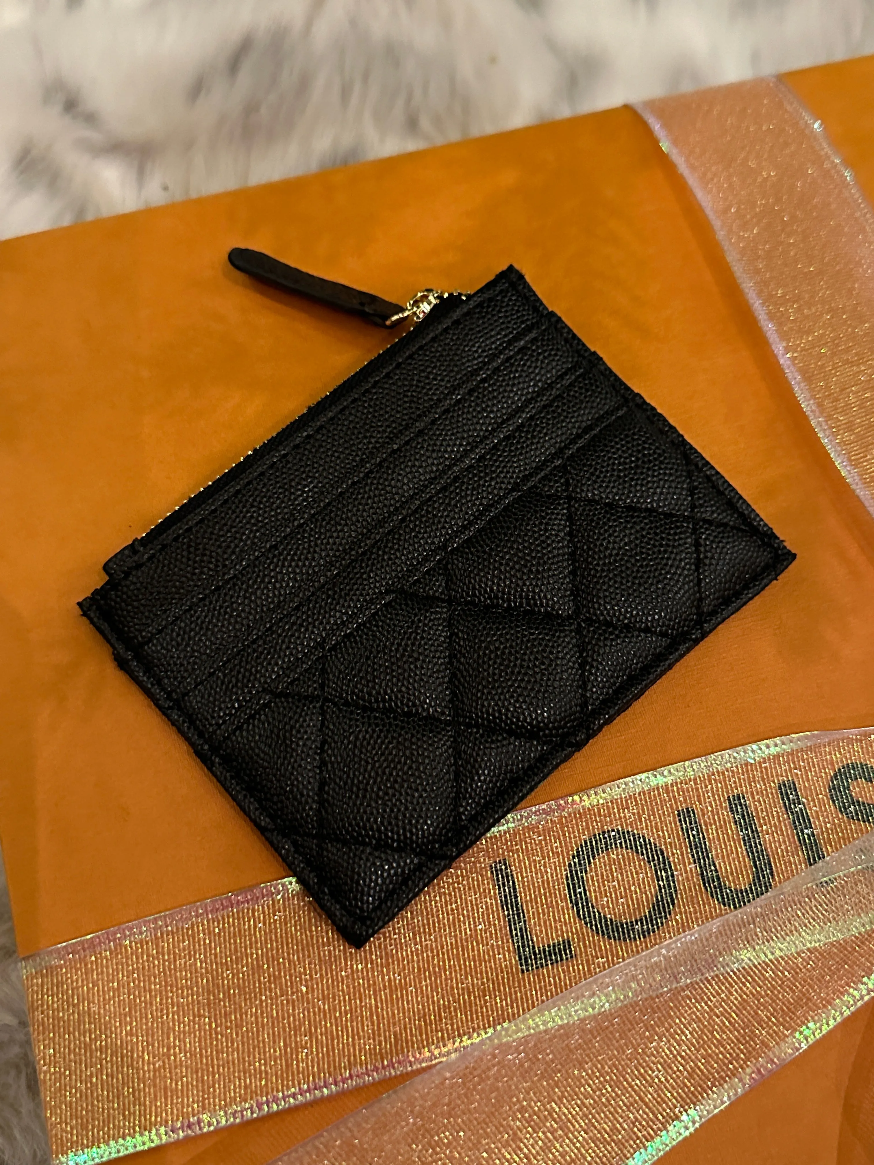 Quilted Card Wallet in Black