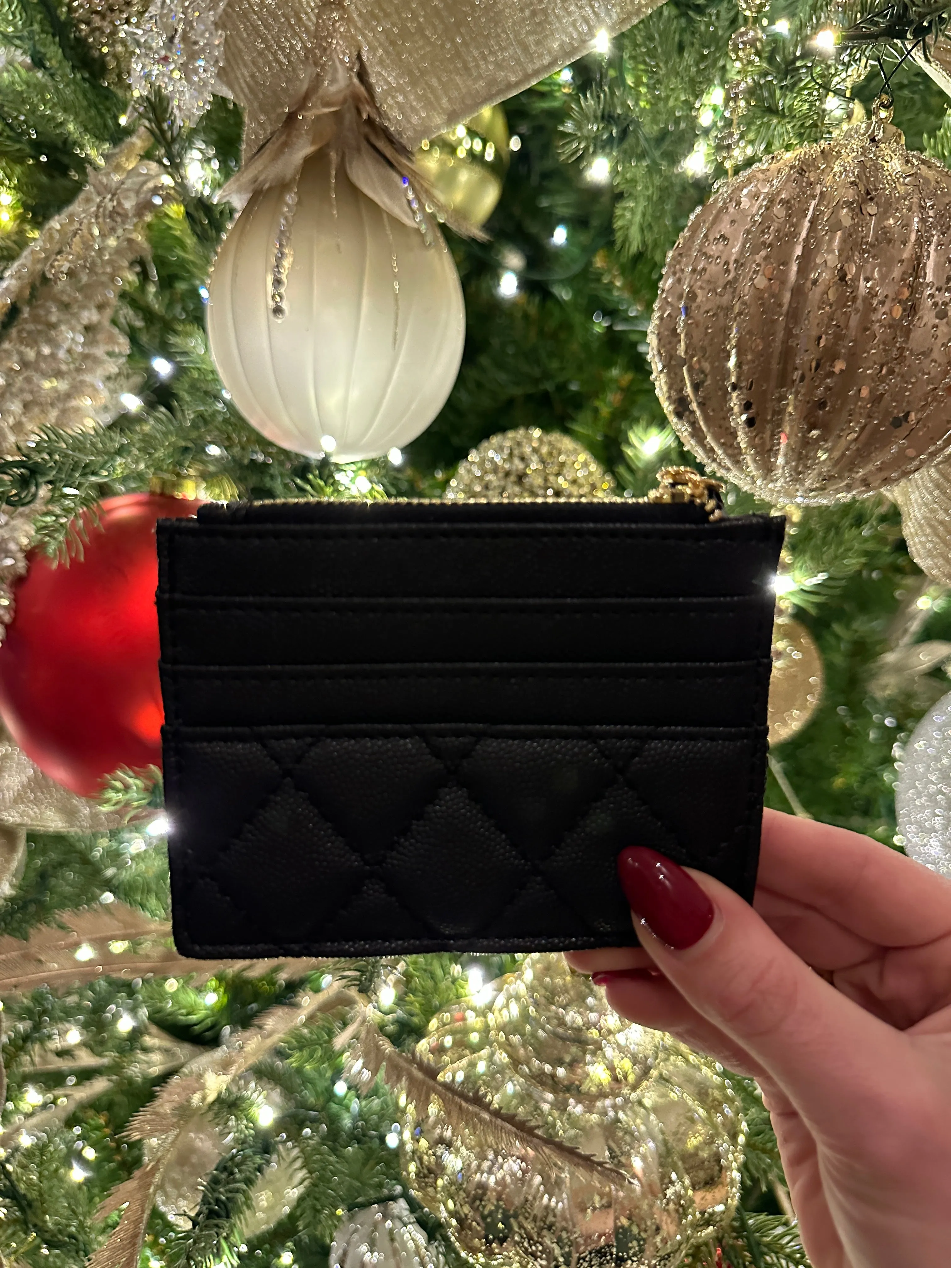 Quilted Card Wallet in Black