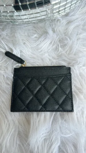 Quilted Card Wallet in Black