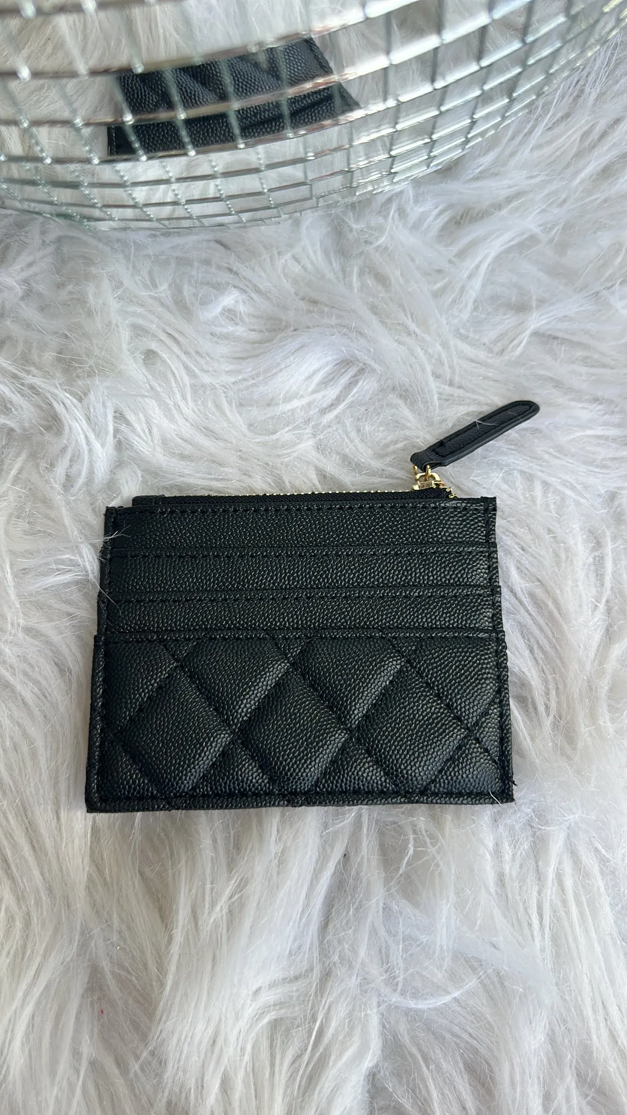 Quilted Card Wallet in Black
