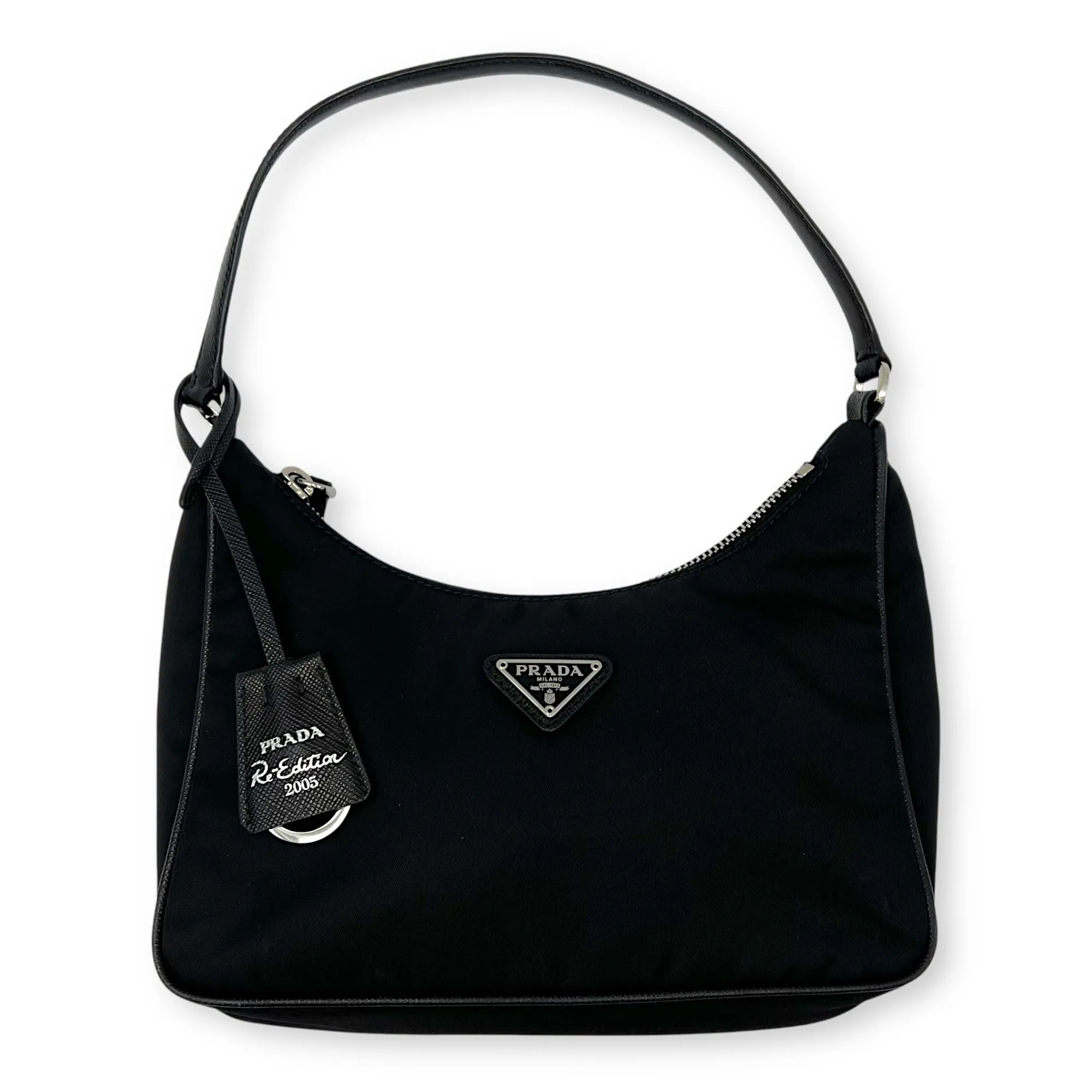Re-Edition 2000 Shoulder Bag Black in Re-Nylon, Silver hardware