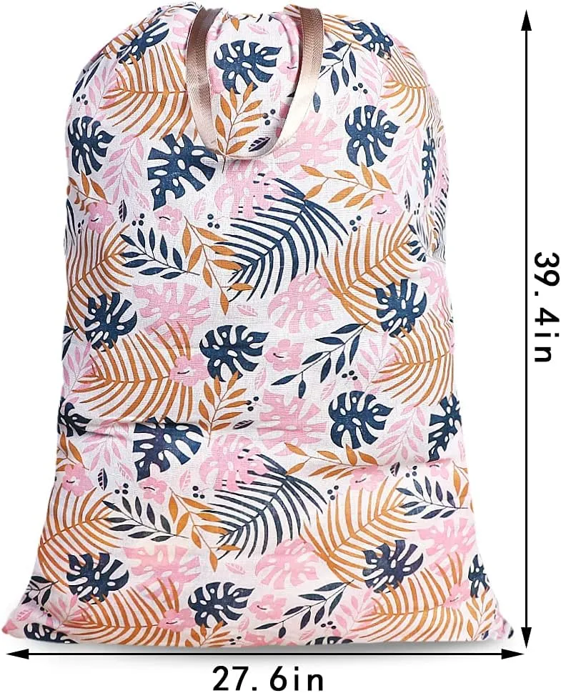 Sanlykate Extra Large Laundry Bag with Drawstring Closure and Handle, 28 x 40 Inch Heavy Duty Travel Dirty Clothes Bag for Laundromat and Household, Monstera