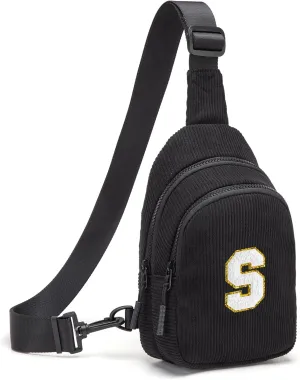 Small Corduroy Sling Bag Initial Crossbody Bag Fanny Pack for Girls Personalized Birthday Gifts for Teen Girls Gifts